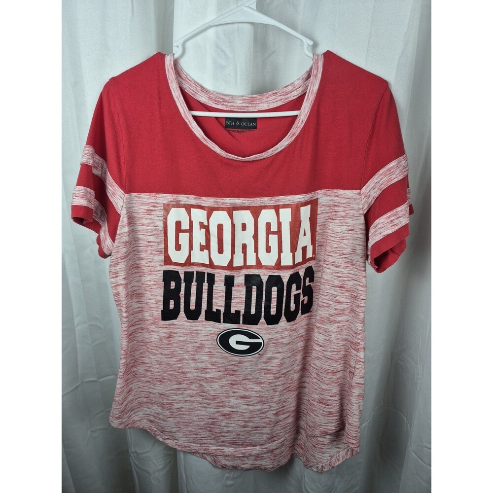 GEORGIA BULLDOGS WMS XL STRIPED SHIRT WITH G EMLBEM AND LETTERING